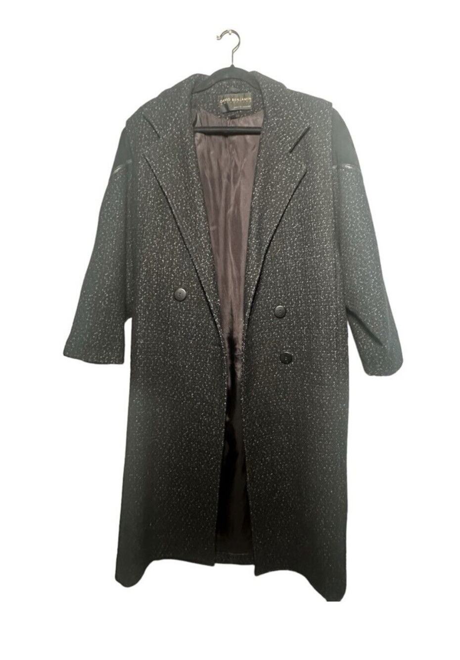 Vintage David Benjamin Women’s Black Wool Long Trench Overcoat Size 10